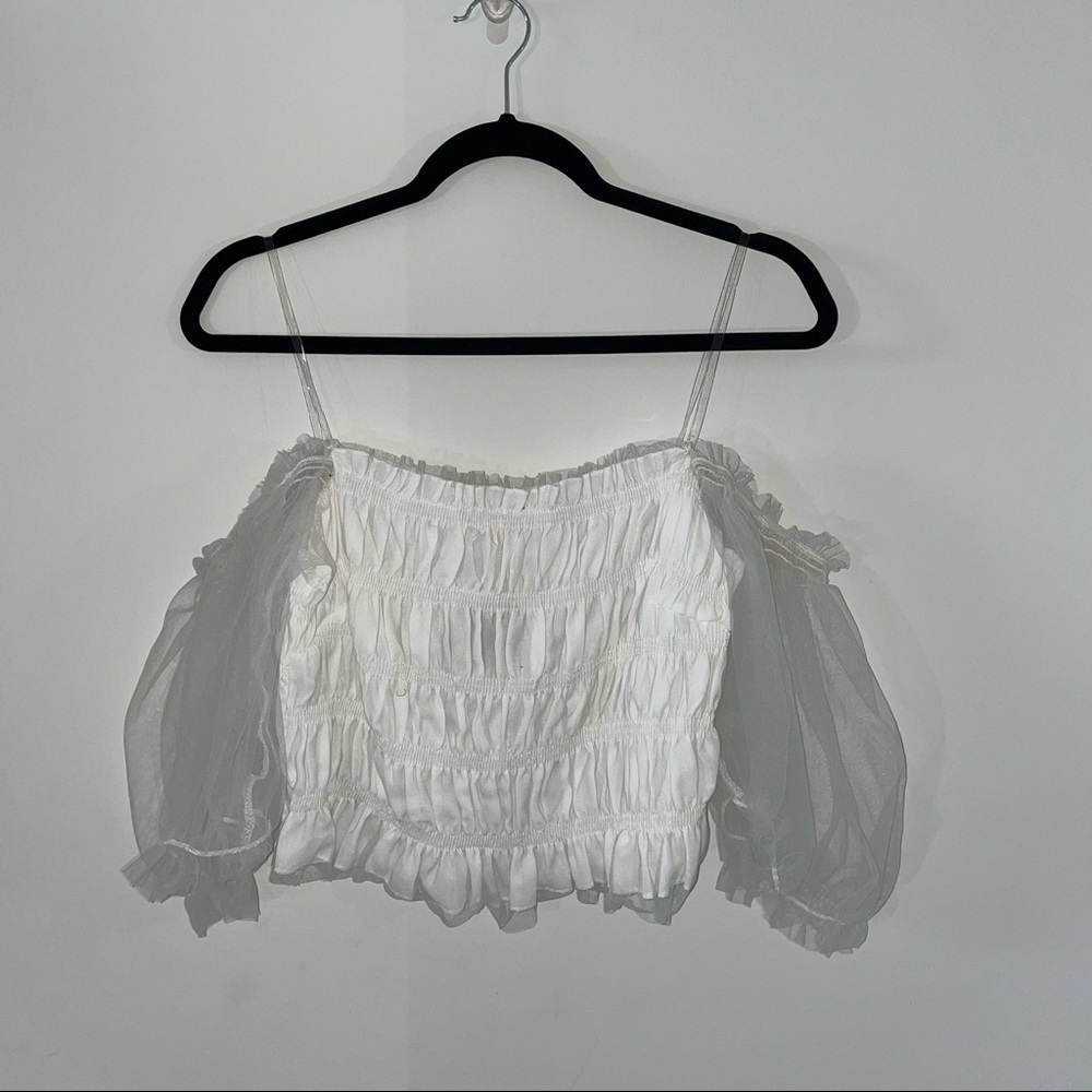 Off The Shoulder Ruffle Trim Crop Top, White